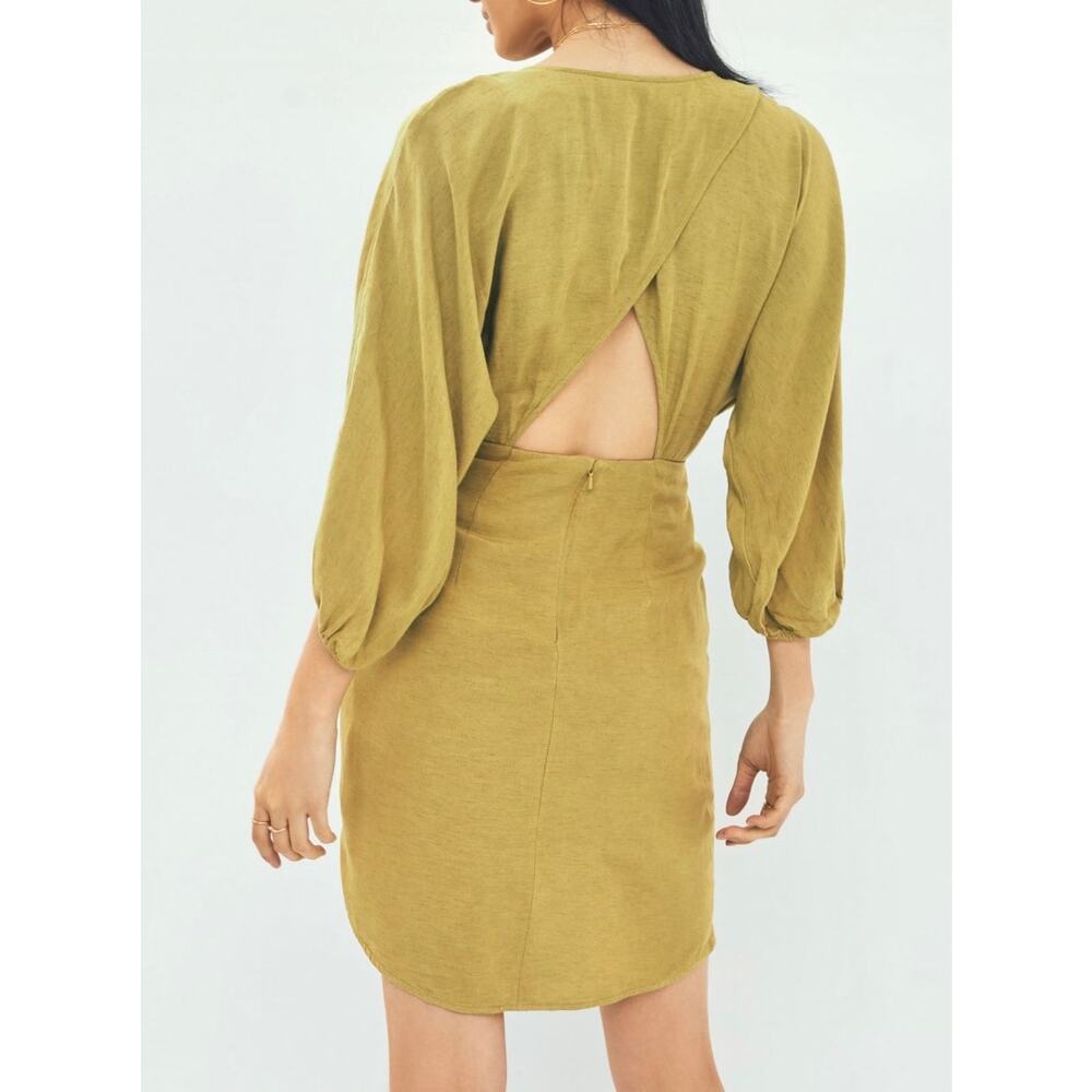 Anthropologie Mini Dress Green Linen Blend Wrap Kimono Dress - Picture 8 of 10